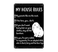 Camiseta De Conejito Mis Reglas De Casa Conejito Holland Lop Letrero De Metal Divertido Letreros De Estaño Resistente Y Duradera Placa Metálica para Garaje Pub Restaurante 20X30Cm