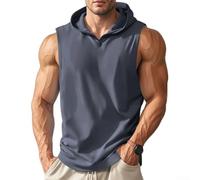 Camiseta de correr sin mangas para hombre con capucha, chaleco que absorbe la humedad para carreras de senderos y senderismo, tela fina, azul, XL-2XL (gris XL)