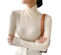 Camiseta de cuello alto cruzado de forro polar, cuello alto cruzado, manga larga, elástica, básica, ligera, blanco, XXX-Large