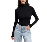 Camiseta de cuello alto fruncida para mujer, camisetas de gimnasio de manga larga con purpurina brillante, color sólido, capa base, acogedora, suave, ligera, delgada, camiseta interior de moda