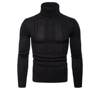 Camiseta de cuello alto para hombre, corte ajustado, monocolor, corte ajustado, informal, manga larga, sudadera cómoda, transpirable, suéter para otoño e invierno, X01 Negro, XL