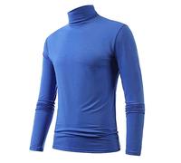Camiseta de cuello alto para hombre, cuello alto, manga larga, cuello tortuga, cuello alto, manga larga, informal, estrecha, camiseta lisa, azul, L