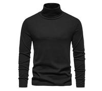 Camiseta de cuello alto para hombre, manga larga, suéter de cuello alto, ajuste delgado, suéter de punto, cuello polo, básico, cuello alto, liso, cómodo, interior, Negro, XXL