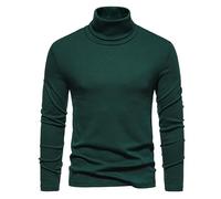 Camiseta de cuello alto para hombre, manga larga, suéter de cuello alto, ajuste delgado, suéter de punto, cuello polo, básico, cuello alto, liso, cómodo, interior, verde, S