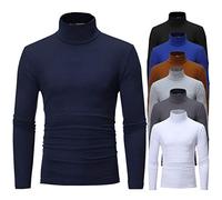 Camiseta de cuello alto para hombres de invierno, manga larga, corte ajustado, jersey de cuello alto, sudadera negra térmica, cuello de tortuga, delgada, elástica, regular, básica, monocolor
