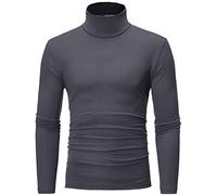 Camiseta de cuello alto para hombres de invierno, manga larga, corte ajustado, jersey de cuello alto, sudadera negra térmica, cuello de tortuga, delgada, elástica, regular, básica, monocolor