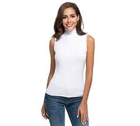 Camiseta de cuello alto para mujer, algodón básico, cuello alto para mujer, sin mangas, camiseta interior de DüNnes, suave, elástica, cuello alto, monocolor, elegante camiseta de manga larga, Weiß, S