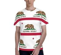 Camiseta de cuello redondo con diseño de la bandera del estado de California, ajuste moderno, camisa casual con estampado completo, suave, de manga corta, cómoda para uso diario, Negro, M