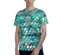 Camiseta de cuello redondo con estampado de escamas de sirena para hombre, para uso diario y ocasiones especiales, Negro, 3XL