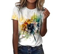 Camiseta de cuello redondo de manga corta top clásico transpirable ligero casual elegante blusa fitness vacaciones casa ropa deportiva mujer traje camiseta estampada verano casual suelto, #323, XXL