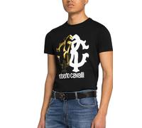 Camiseta De Cuello Redondo Lujo Con Logo De Roberto Cavalli Firenze Retro 2XL