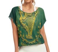 Camiseta de cuello redondo para mujer, diseño de la bandera de Irlanda, color verde, ajuste holgado, hombros descubiertos, talla S, Erin Go Bragh Bandera Irlanda Verde, XXL