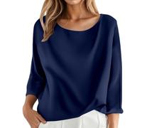 Camiseta de cuello redondo para mujer Pure Color 3/4, Bu2., XL