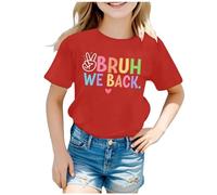 Camiseta de cuello redondo para niña con gráfico de comienzo del colegio, manga corta, multicolor, cómoda para, rojo, 10-11 años