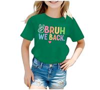 Camiseta de cuello redondo para niña con gráfico de comienzo del colegio, manga corta, multicolor, cómoda para, verde, 10-11 años