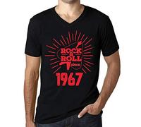 Camiseta de Cuello V para Hombre Guitarra Y Rock & Roll Desde 1967 - Guitar and Rock & Roll Since 1967 - Regalo Diseño Gráfico 57 Años Cumpleaños Aniversario Moda Año 1967 Negro Profundo XXL