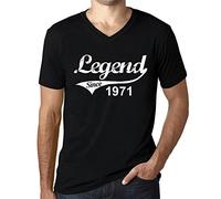 Camiseta de Cuello V para Hombre Leyenda Desde 1971 - Legend Since 1971 - Regalo Diseño Gráfico 55 Años Cumpleaños Aniversario Moda Año 1971 Negro Profundo XXL