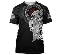 Camiseta de Cuervo Vikingo Celta for Hombre, Norse Myth Odin Raven Tattoo Impresión 3D Novedad Harajuku Manga Corta, Camiseta Casual de Verano de Moda Vintage