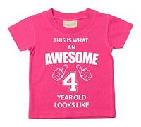 Camiseta de cumpleaños en rosa con mensaje «This is What An Awesome 4 Year Old Looks Like». Disponible en tallas de 0 a 6 meses hasta 14-15 años rosa rosa Talla:5-6 años