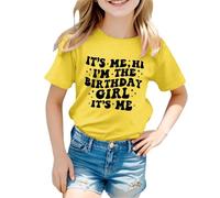Camiseta de cumpleaños para niña, diseño con texto en alemán "Hello Seine ich bin das Geburtstagskind T-Shirt Mädchen Bday Party T-Shirt Tops Kinder Sommer Outfit Shirt, amarillo, 10-12 años