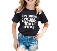 Camiseta de cumpleaños para niñas, Camiseta con el Texto Hola, Soy yo, Soy la cumpleañera, Camisetas de Fiesta de cumpleaños para niñas, Atuendo de Verano para niños (Black, 8-9 Years)