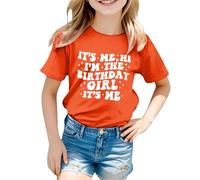 Camiseta de cumpleaños para niñas, Camiseta con el Texto Hola, Soy yo, Soy la cumpleañera, Camisetas de Fiesta de cumpleaños para niñas, Atuendo de Verano para niños (Orange, 3-4 Years)