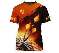 Camiseta de Dardos de Llama Impresa en 3D para Hombres Mujeres Patrón de Diana Genial Cuello en O Uniforme de Juego de Jugadores de Manga Corta Tops Holgados