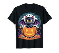 Camiseta de disfraz de calabaza con alas de murciélago de gato negro Camiseta