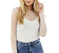 Camiseta de encaje de manga larga para mujer, parte superior de malla elegante, parte superior de malla, color negro brillante, blusa de encaje, parte superior sexy, moda para encaje, festival, blusa