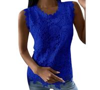 Camiseta de encaje para mujer de encaje de ganchillo, cuello redondo, cuello redondo, sexy, top de malla, azul, L