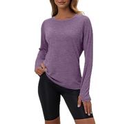 Camiseta de entrenamiento de manga larga con agujeros para los pulgares para una camiseta cómoda y versátil, para yoga, correr, actividades de fitness y verano, Morado (, S