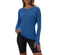 Camiseta de entrenamiento de manga larga con agujeros para los pulgares para una camiseta cómoda y versátil, para yoga, correr, actividades de fitness y verano, azul, S