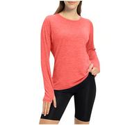 Camiseta de entrenamiento de manga larga con orificios para los pulgares para una cómoda camiseta versátil para yoga, correr, actividades de fitness, rojo, M
