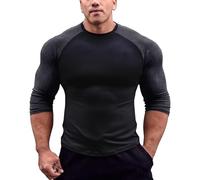 Camiseta de entrenamiento de manga larga para hombre, ajuste elástico, para culturismo, secado rápido, ropa deportiva para correr, Negro, M