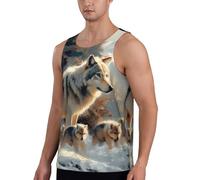 Camiseta de entrenamiento para hombre - Familia de lobos Winter Wonderland - Camiseta sin mangas de secado rápido para hombre con carrera, Negro , L