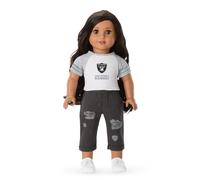 Camiseta de fan de los Raiders de Las Vegas de American Girl, de 18 pulgadas, con cuello redondo, a rayas, de manga corta, negra y plateada, 1 un
