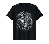 Camiseta de Fe en Jesús con Diseño de León Camiseta gráfica económica, Hombre, Negro, L