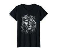 Camiseta de Fe en Jesús con Diseño de León Camiseta gráfica económica, Mujer, Negro, S
