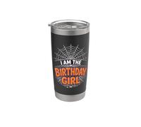 Camiseta de fiesta de Halloween con texto en inglés "I'm the Birthday GIRL Web Spider Vaso térmico de acero inoxidable de doble pared