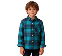 Camiseta de franela a cuadros para niños y niñas, para invierno, con botones, manga larga, solapa, escuela, casual, elegante, suave, cómoda, holgada, Y2K, hip hop, ropa de calle, Azul cielo-b, 13-14