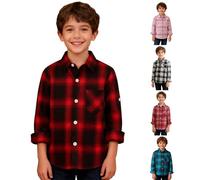 Camiseta de franela a cuadros para niños y niñas, para invierno, con botones, manga larga, solapa, escuela, casual, elegante, suave, cómoda, holgada, Y2K, hip hop, ropa de calle, Rojo-b, 13-14 años