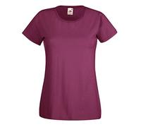 Camiseta de Fruit of the Loom para mujer, ajustada, de distintos colores, de algodón, manga corta Rojo granate X-Large