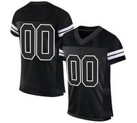 Camiseta de fútbol americano personalizada, estampada, con nombre, número en blanco, camiseta de manga corta para hombre, mujer, niño, Negro , 5XL