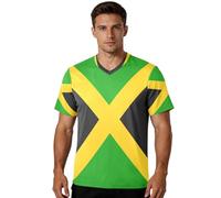 Camiseta de fútbol atlética con textura de gofre, bordes reforzados, cómoda para entrenar y combinar con tallas grandes y altas, Bandera nacional de Jamaica, X-Small