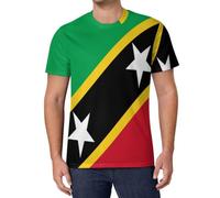 Camiseta de Fútbol Bandera Saint Kitts and Nevis para Hombre, Camiseta Estampada Manga Corta Cuello Redondo, Transpirable Secado Rápido, para Deporte Entrenamiento y Fiestas