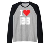 Camiseta de fútbol con Texto en inglés I Love 28 Number 28th Birthday Camiseta Manga Raglan