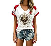 Camiseta de fútbol de Inglaterra para mujer, camiseta de manga corta con estampado retro y cuello en V para entrenamiento, camiseta de fútbol escocesa, suave, ligera, transpirable, ropa de fútbol para
