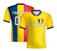 Camiseta de fútbol de Rumania con insignia del país, camiseta deportiva casual de manga corta para hombre, cuello redondo, nombre del equipo personalizado, ropa deportiva, amarillo, rojo, azul, M