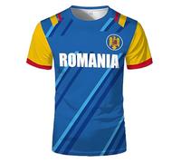 Camiseta de Fútbol Europeo Aficionados al Fútbol, Deportivo Casual Estampado Bandera Nacional Manga Corta Remeras Hombre Mujer y Adolescentes América Playera T Shirt Rumania Blau XXL