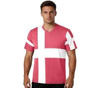 Camiseta de fútbol para fanáticos de los deportes, tela elástica, ajuste clásico, absorbe la humedad, para actividades al aire libre, para todo tipo de cuerpo, Bandera nacional de Dinamarca, Large